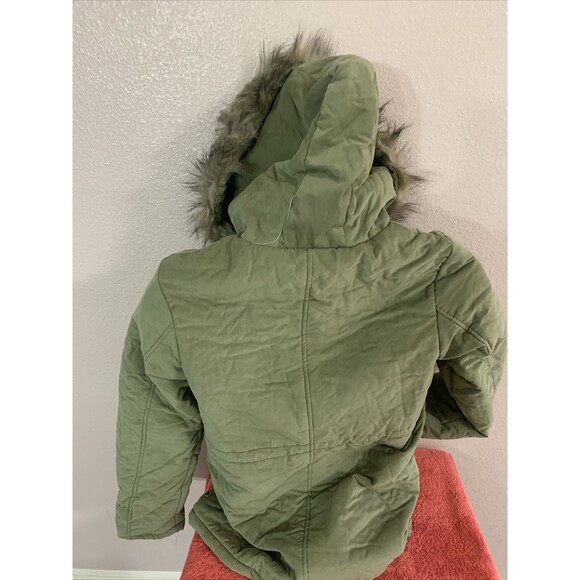ARMY SHELTER MAD YOUR FAME DOWN Jacket  Faux Fur Parka Coat SMALL sz GREEN - Picture 8 of 12